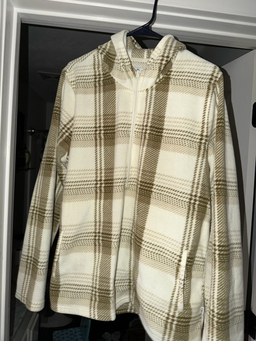 O’Neill XL Plaid Fleece Zip Hoodie in Cream and Olive